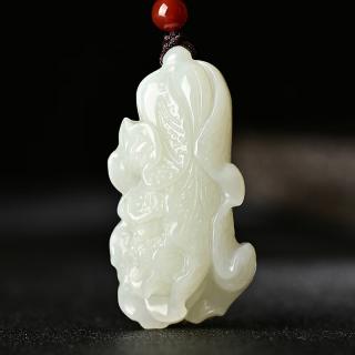 菩本 天然新疆和田玉百财挂件白玉白菜聚财项链吊坠情侣款 碧玉