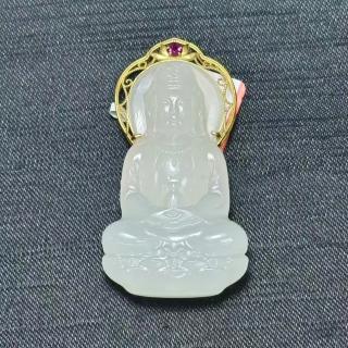 和田玉冰底18k金镶嵌观音挂件编号为ysp6