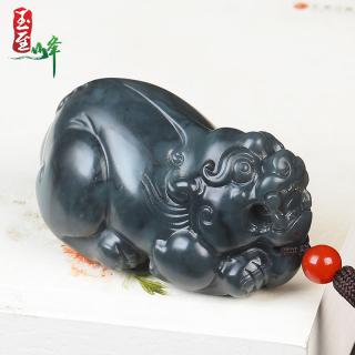 玉至峰和田玉青花貔貅手把件男款皮休皮丘文玩把玩件天然玉石小摆件送