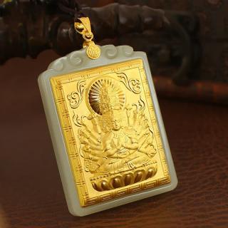 晴夫人金镶玉吊坠男款十二生肖本命佛玉吊坠和田玉镶嵌足金吊坠送男友