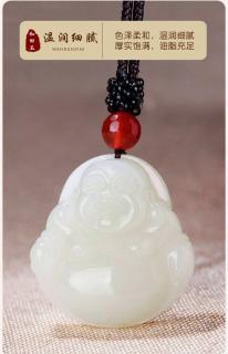 玉友和田玉白玉佛公吊坠女款弥勒佛玉坠大肚笑佛玉石项链玉器挂件