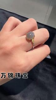 《柔莺》天然和田玉蛋面戒指女宝石翡翠金镶玉石母亲节送妈妈礼物 和
